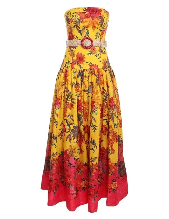 Zimmermann The Ginger Strapless Midi Dress in Pink/Yellow Floral Size 1/AU 10 photo 3