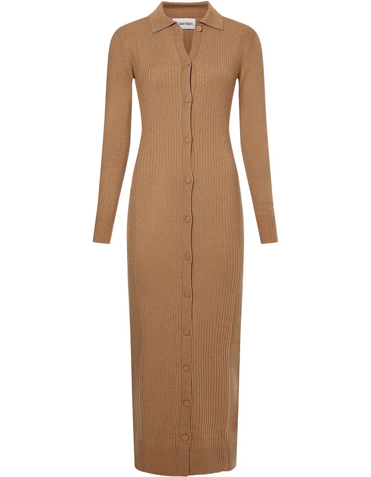 Calvin Klein Wool Tencel Rib Midi Dress Safari Canvas Size 10 photo 7
