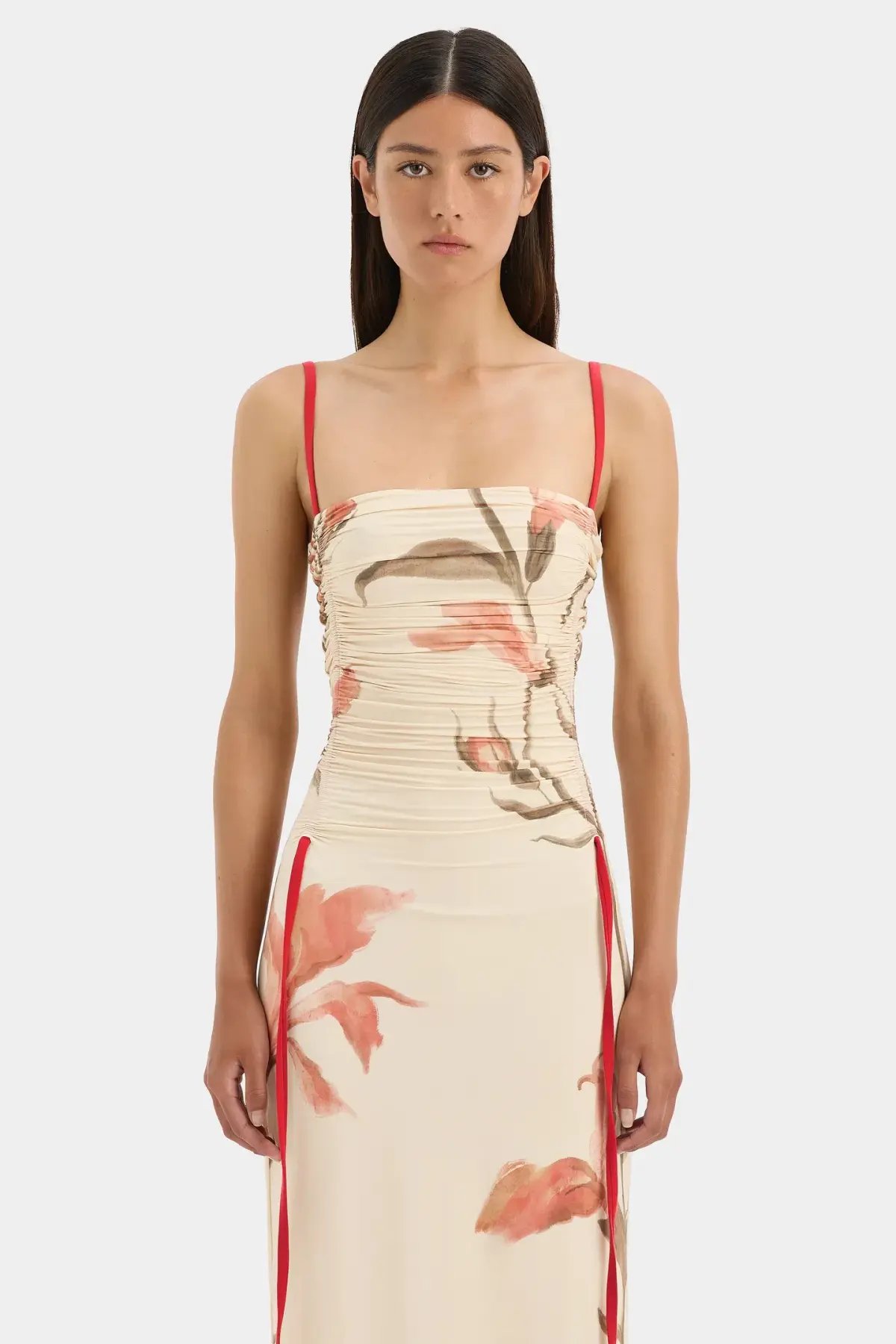 Sir the Label Hana Ruched Midi Dress Gladioli Print Size 2 / AU 10 photo 2