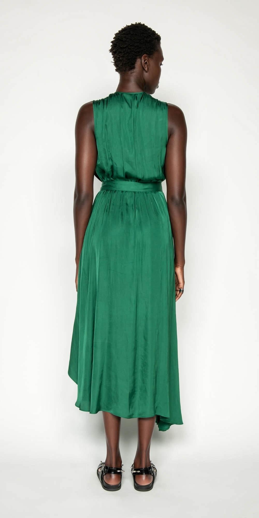 Cue Emerald Viscose Satin Dress Size 8 photo 2