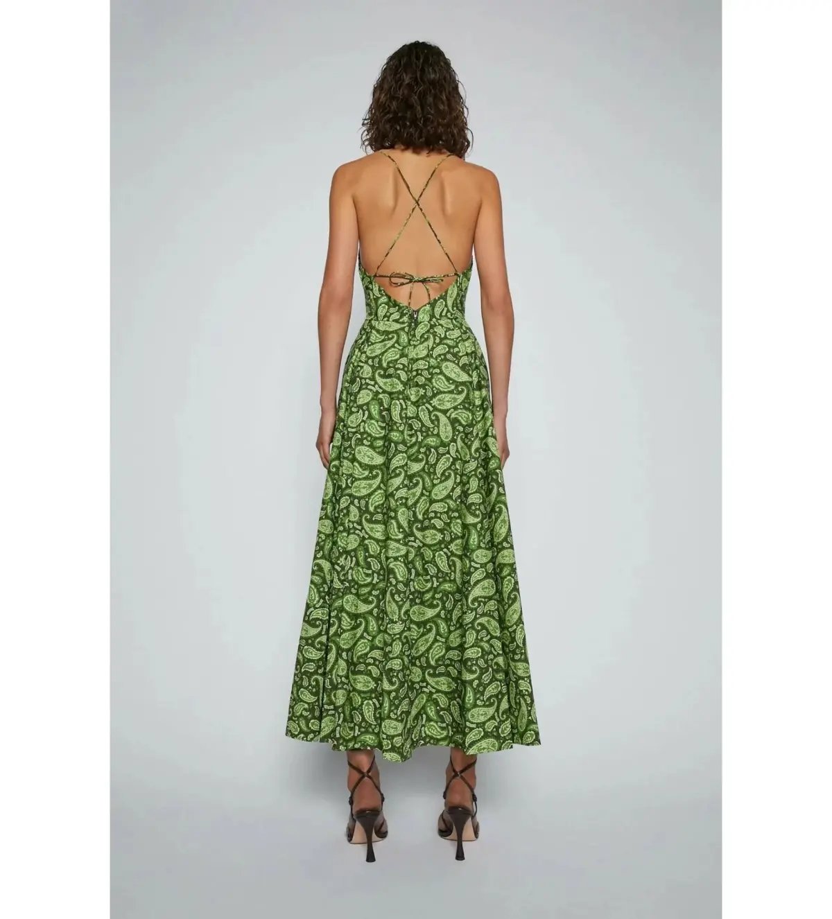 Scanlan Theodore Cotton Paisley Shoestring Dress in Green Size AU 8 photo 4