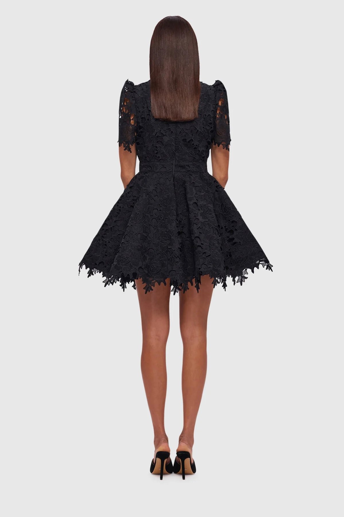 LEO LIN ELISE LACE SHORT SLEEVE MINI DRESS - EBONY photo 4