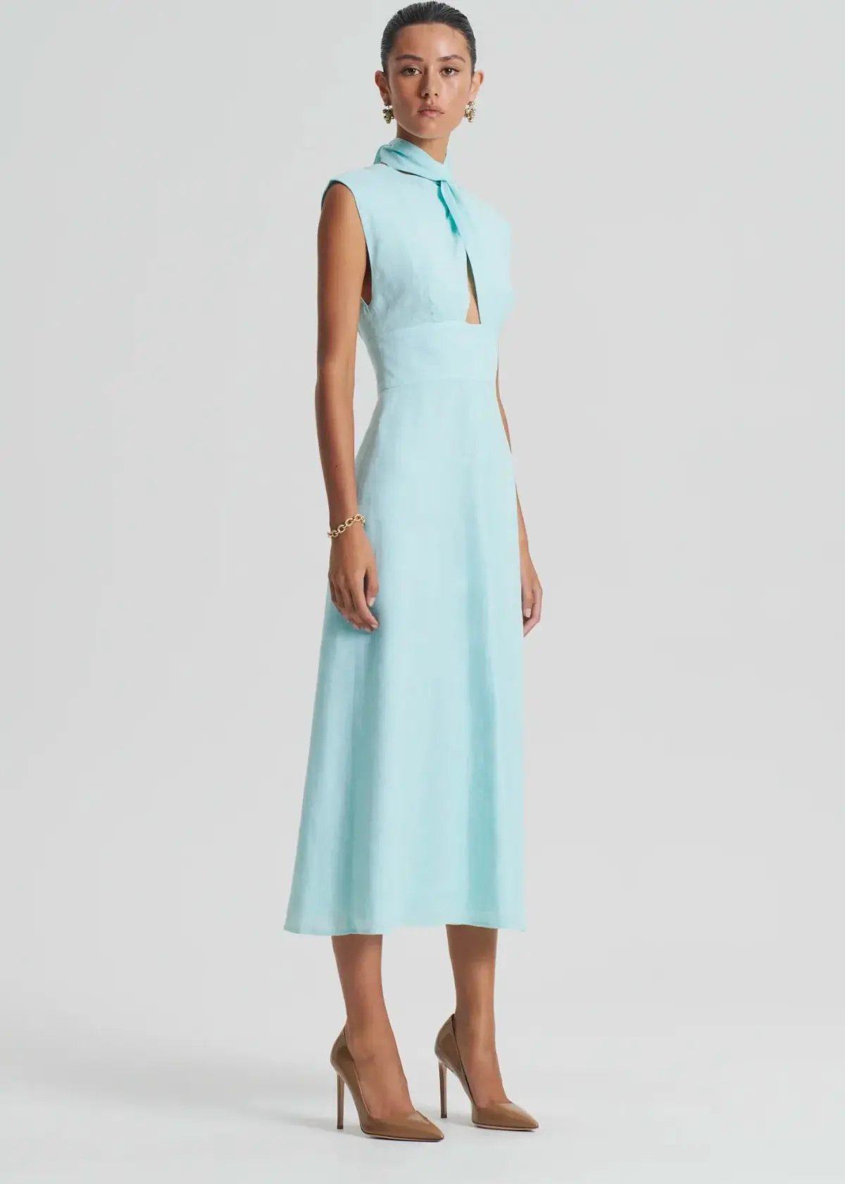 Italian Linen Turban Twist Blue Dress Size 12 photo 3