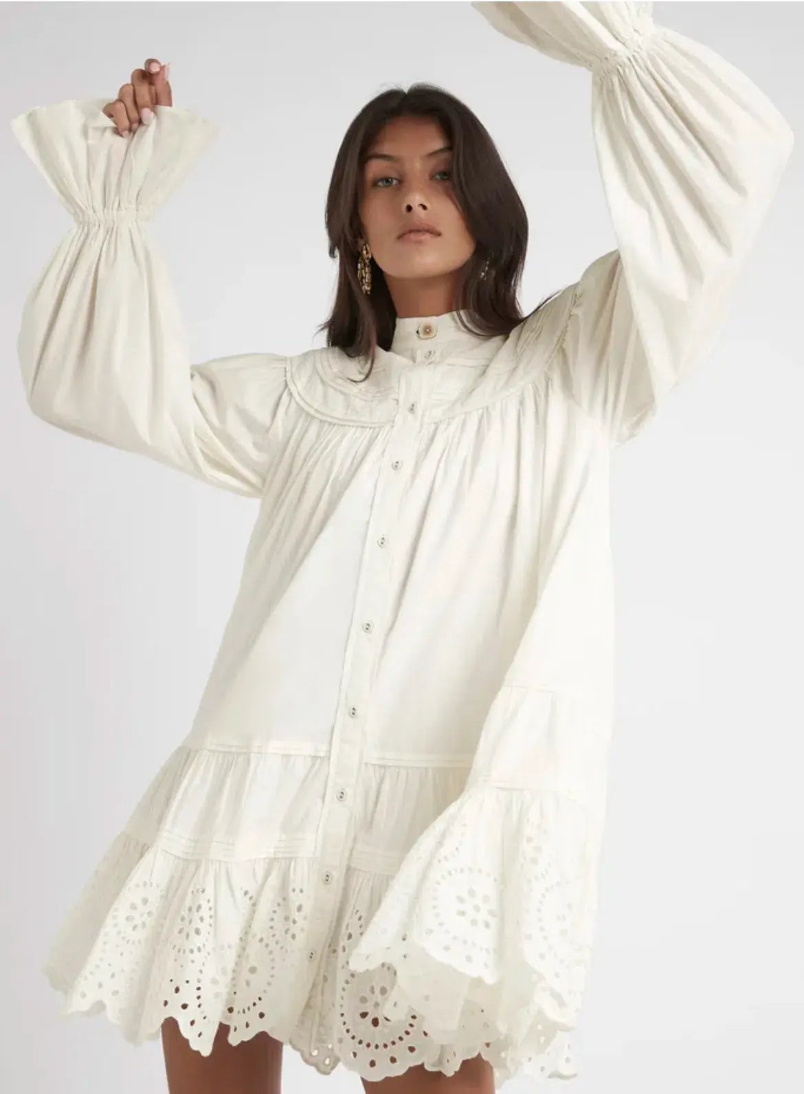 Aje Salita Longsleeve Broderie Smock Dress Ivory Size 10 photo 5