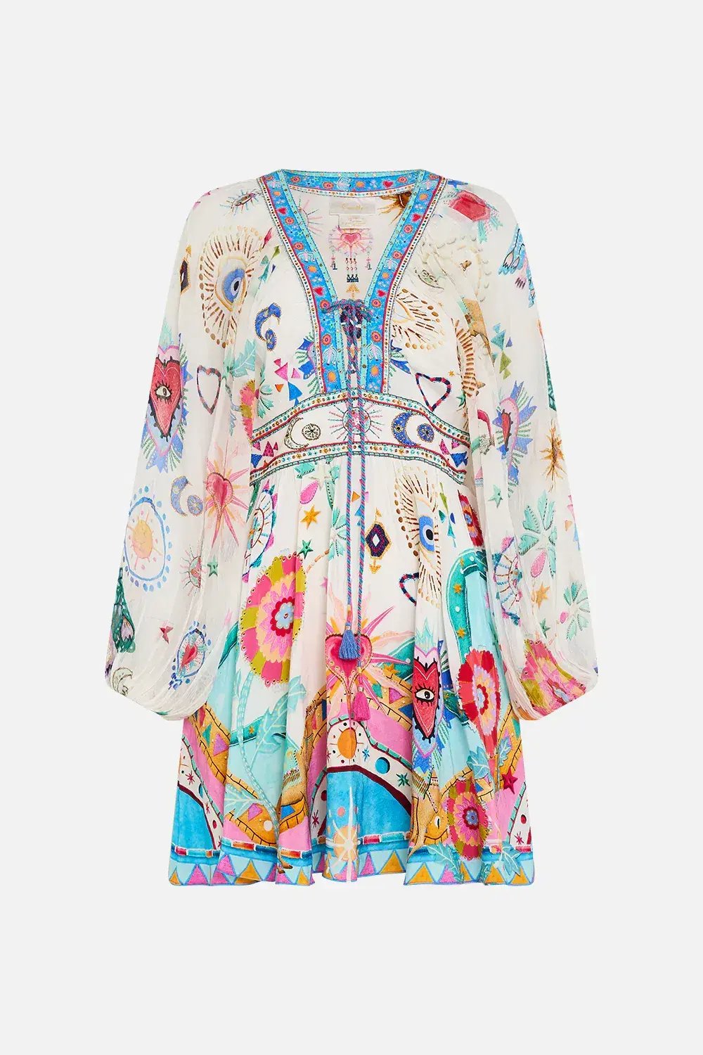 Camilla White Lace Up Front Short Dress Living In Colour Multi Size 12 photo 6