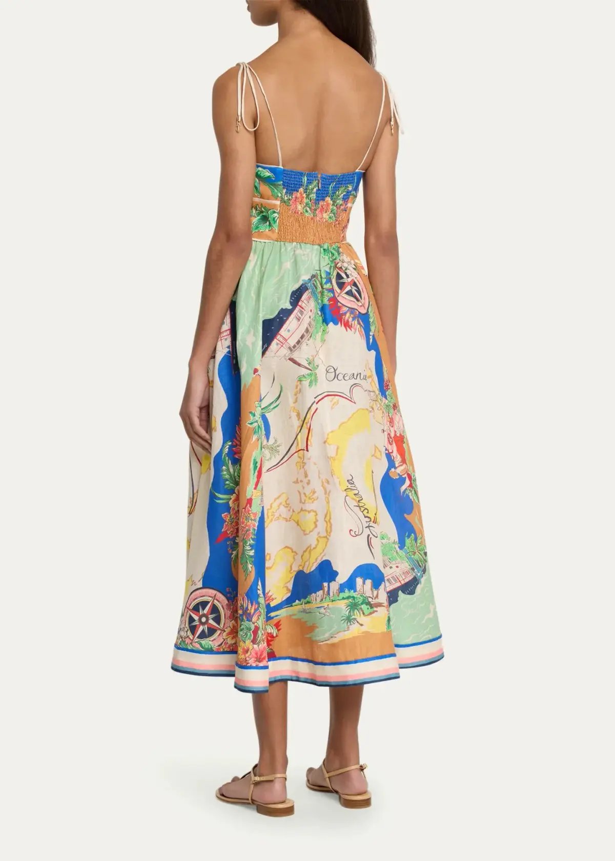 Zimmmermann Alight Picnic Linen Midi Dress Blue Multi Size 1 / AU 10 photo 2