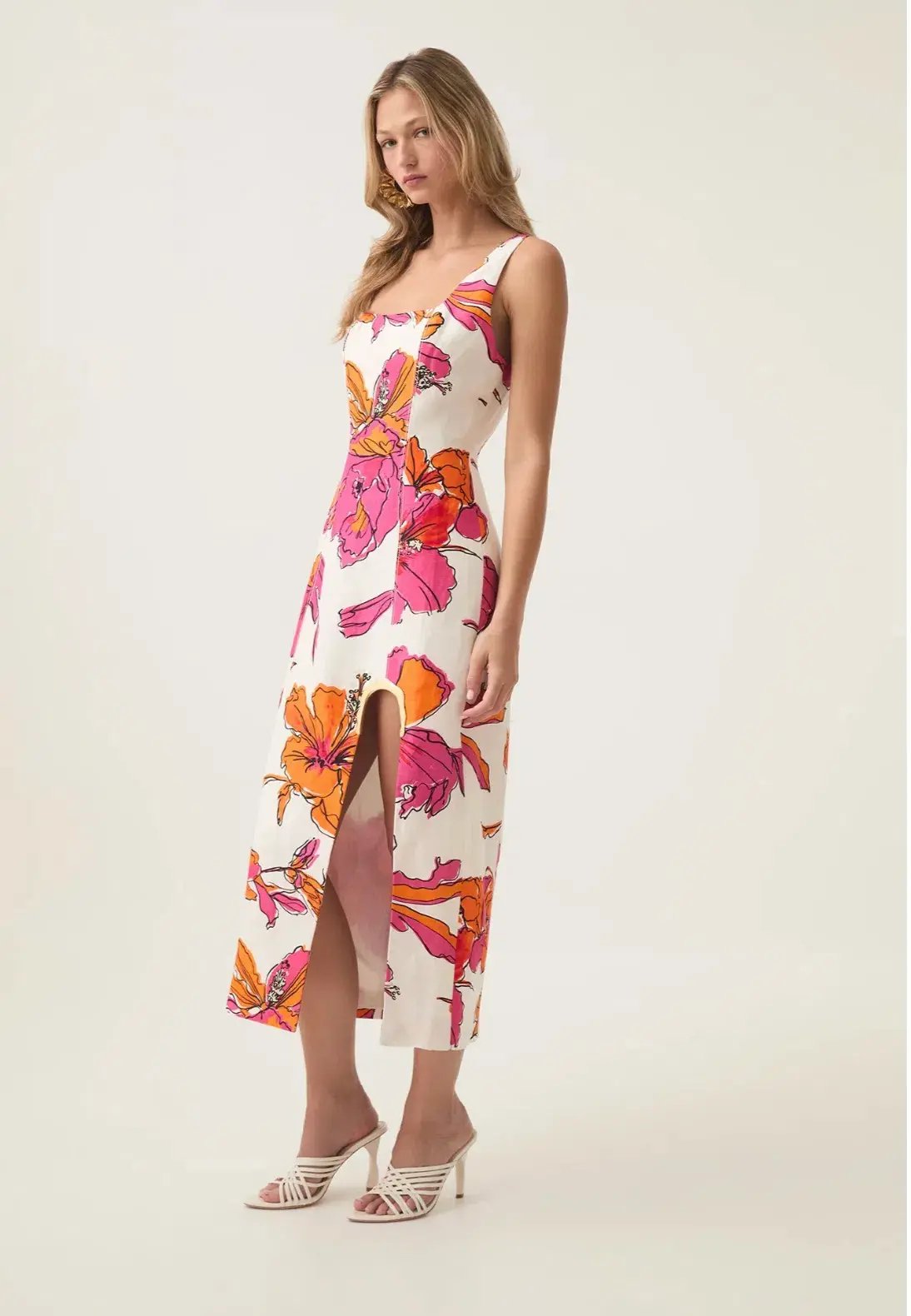 Aje Flourish Midi Dress Vivid Hibiscus Size 6 photo 2