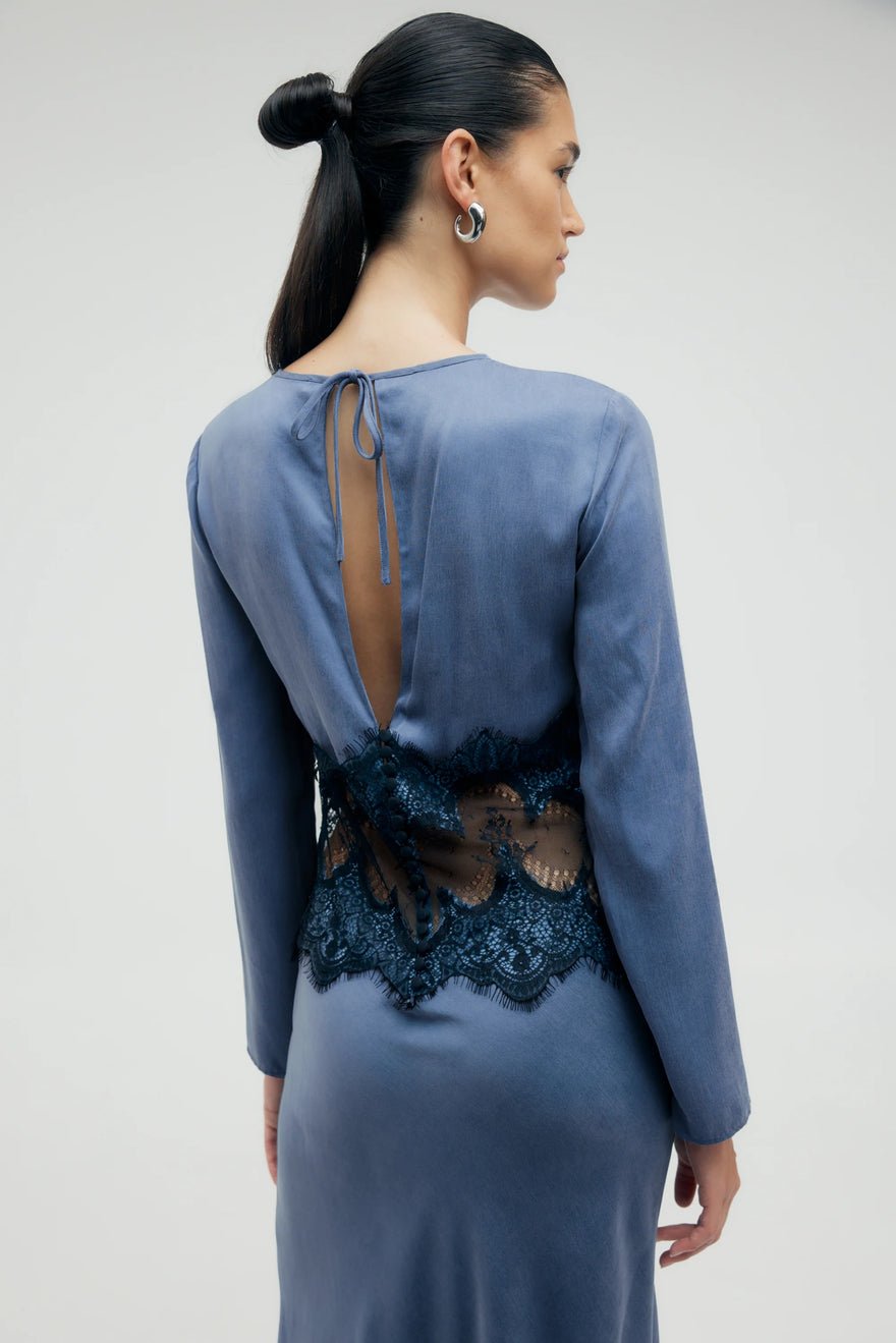 Third Form Visions Lace Trim Long Sleeve Maxi Dress - Sapphire photo 4