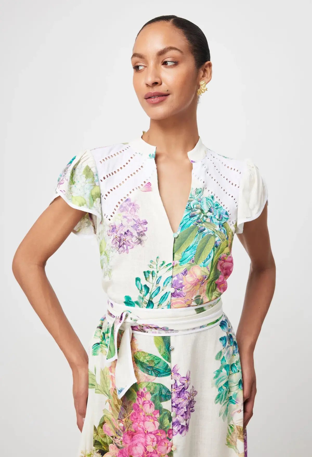 Once Was Cristina Linen Viscose Midi Dress in Wisteria Alba Size 12 photo 2