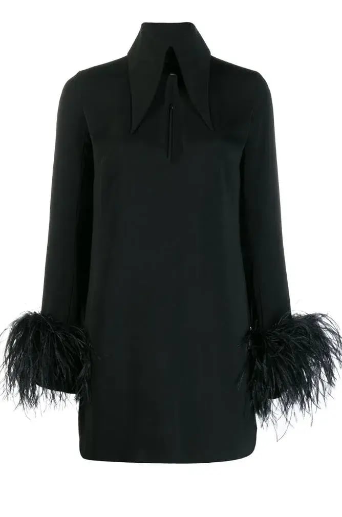 16Arlington Michelle Feather Trim Mini Dress Black Size 8 photo 4