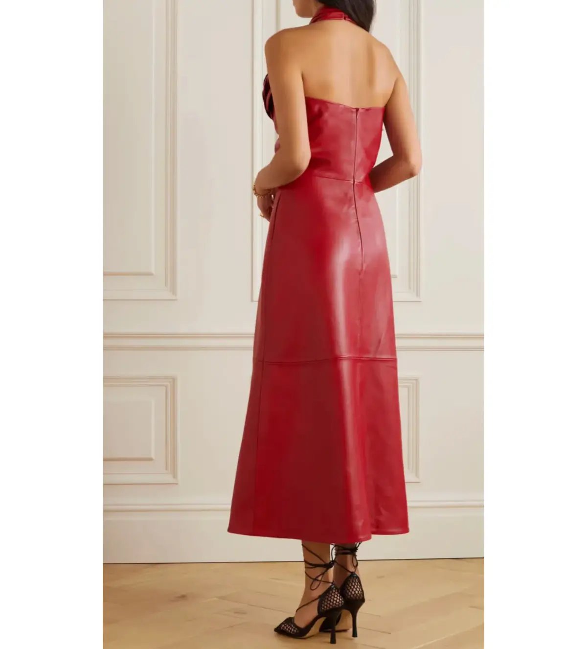 Magda Butrym Embellished Cutout Leather Halter Neck Midi Dress Red Size 36 / Au 8 photo 3