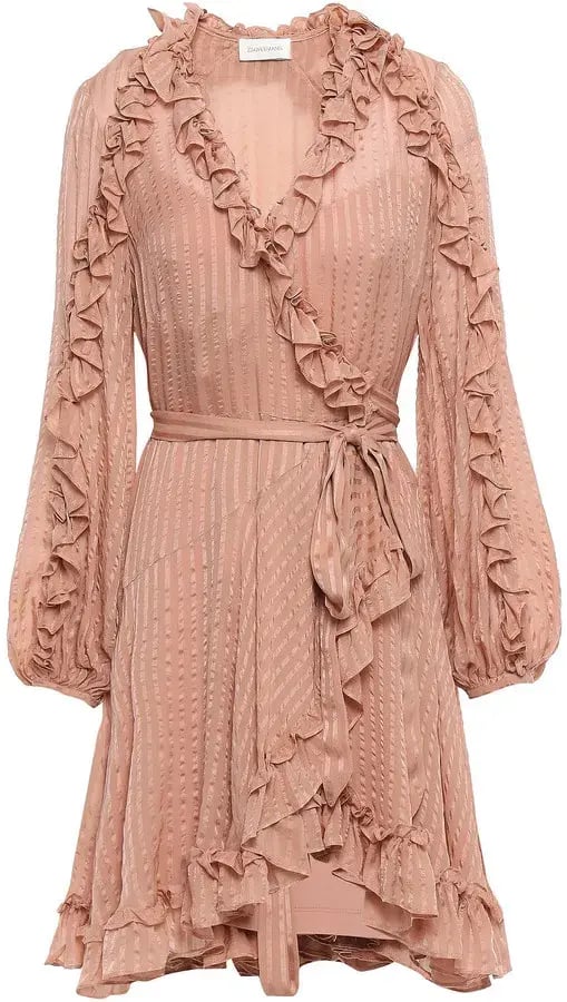 Zimmermann Cascade Ruffle Trimmed Silk Jacquard Mini Wrap Dress Pink Size 8 photo 2