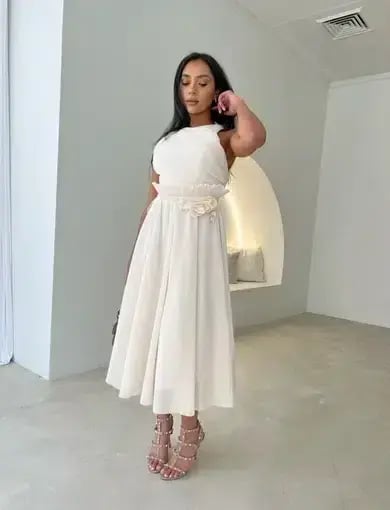 Zimmermann Pleated Picnic Midi Dress Ivory Size AU 10 photo 3