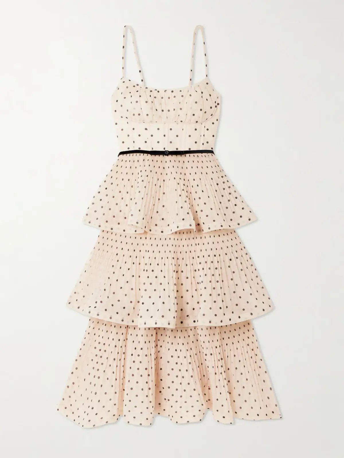Zimmermann Pleated Tiered Midi Dress in Black/Cream Polka Dot Size 14/L photo 3