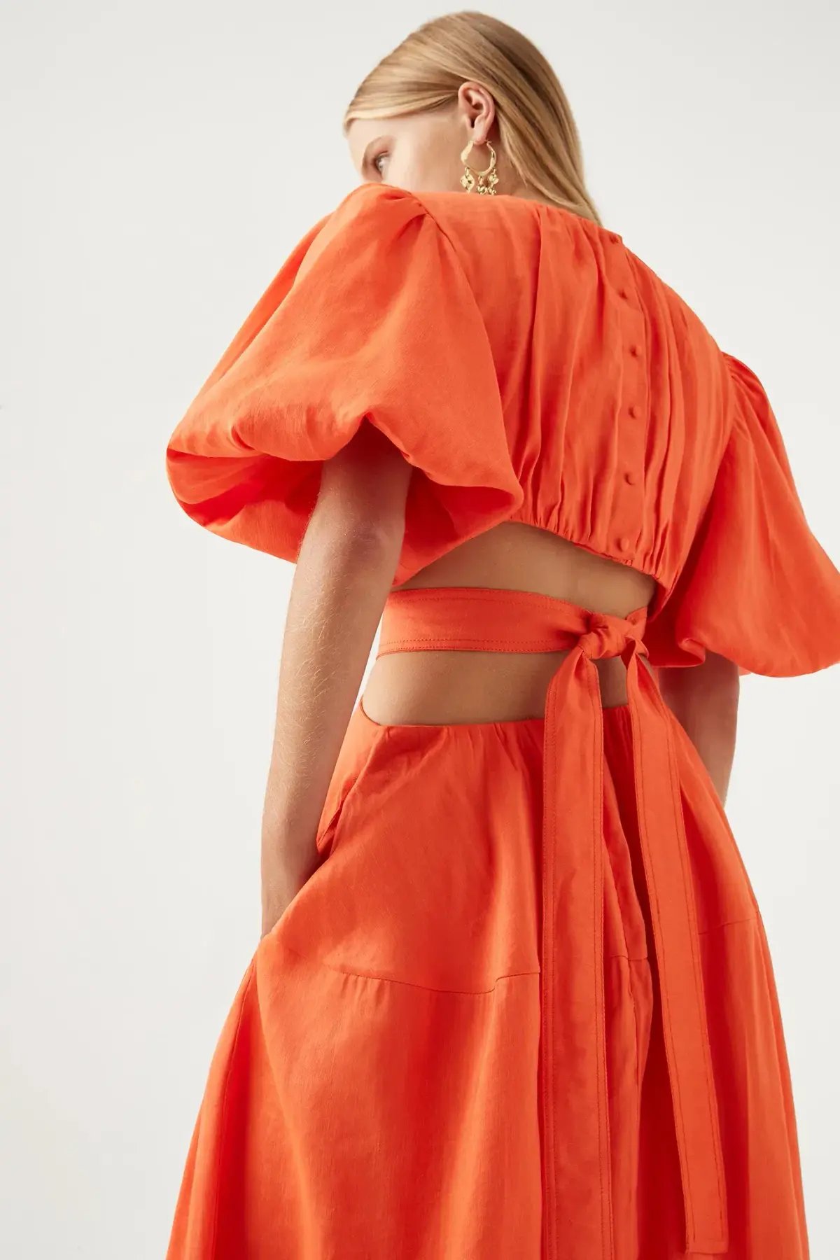 Aje Cosette Tie Back Midi Dress Orange Size 10 photo 4