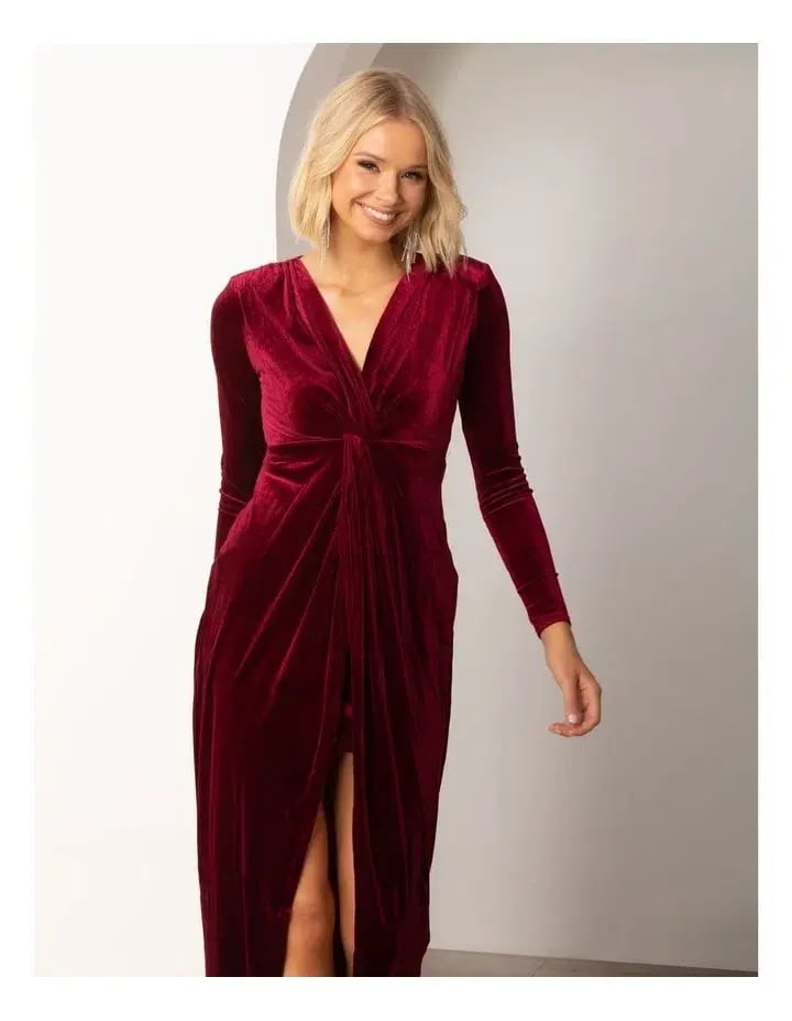 Pilgrim Lundi Dress  Burgundy Velvet  Size 10 photo 3