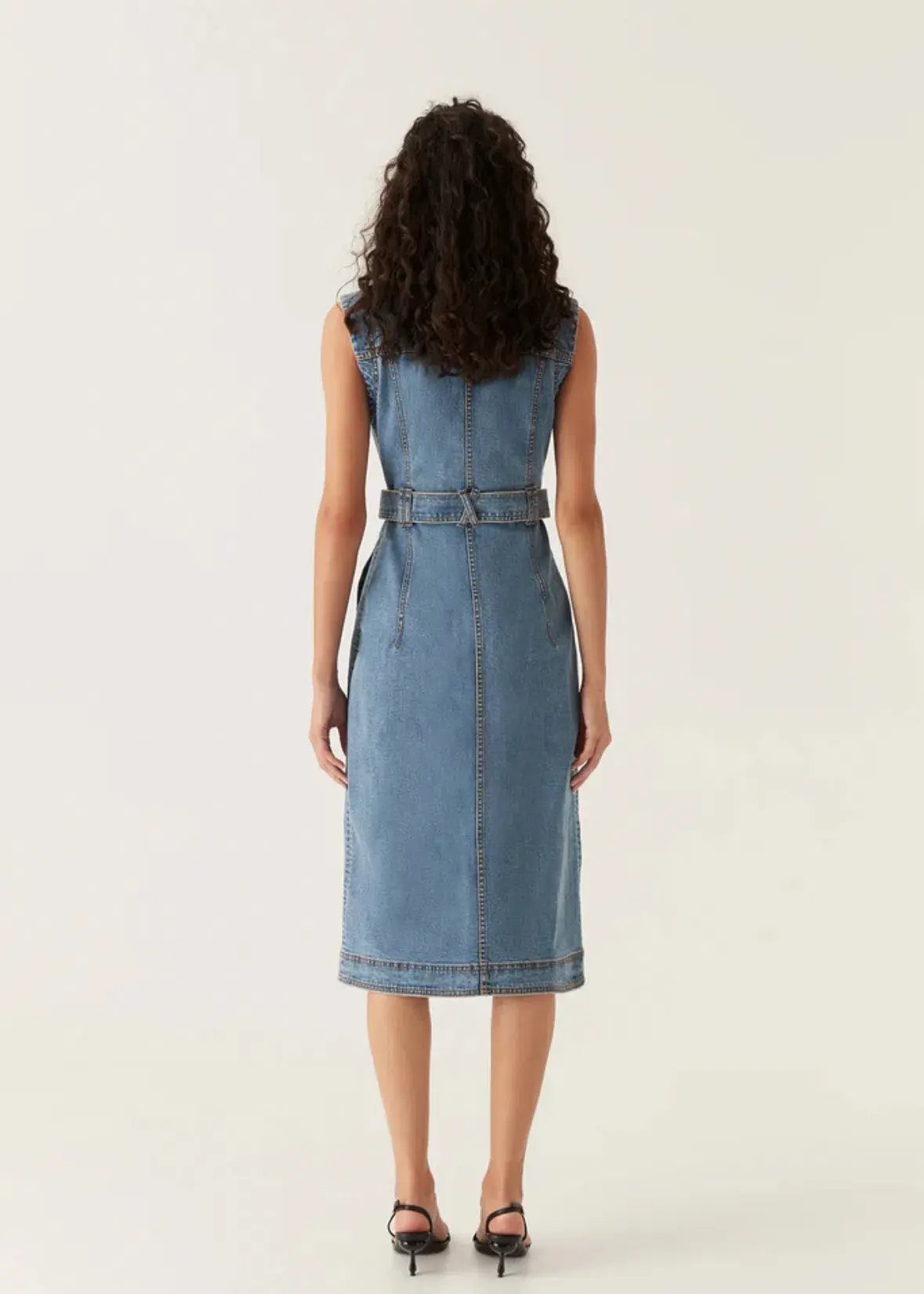 Aje Darcie Denim Midi Dress 90's Wash Size 16 photo 2