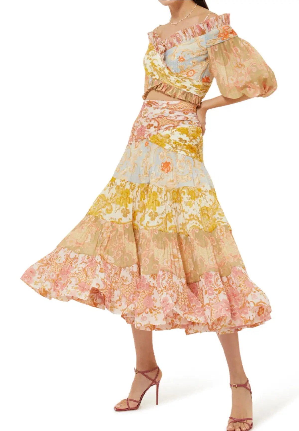Zimmermann Postcard Pleated Fan Top size 2 Long Skirt Print Size 3 photo 4