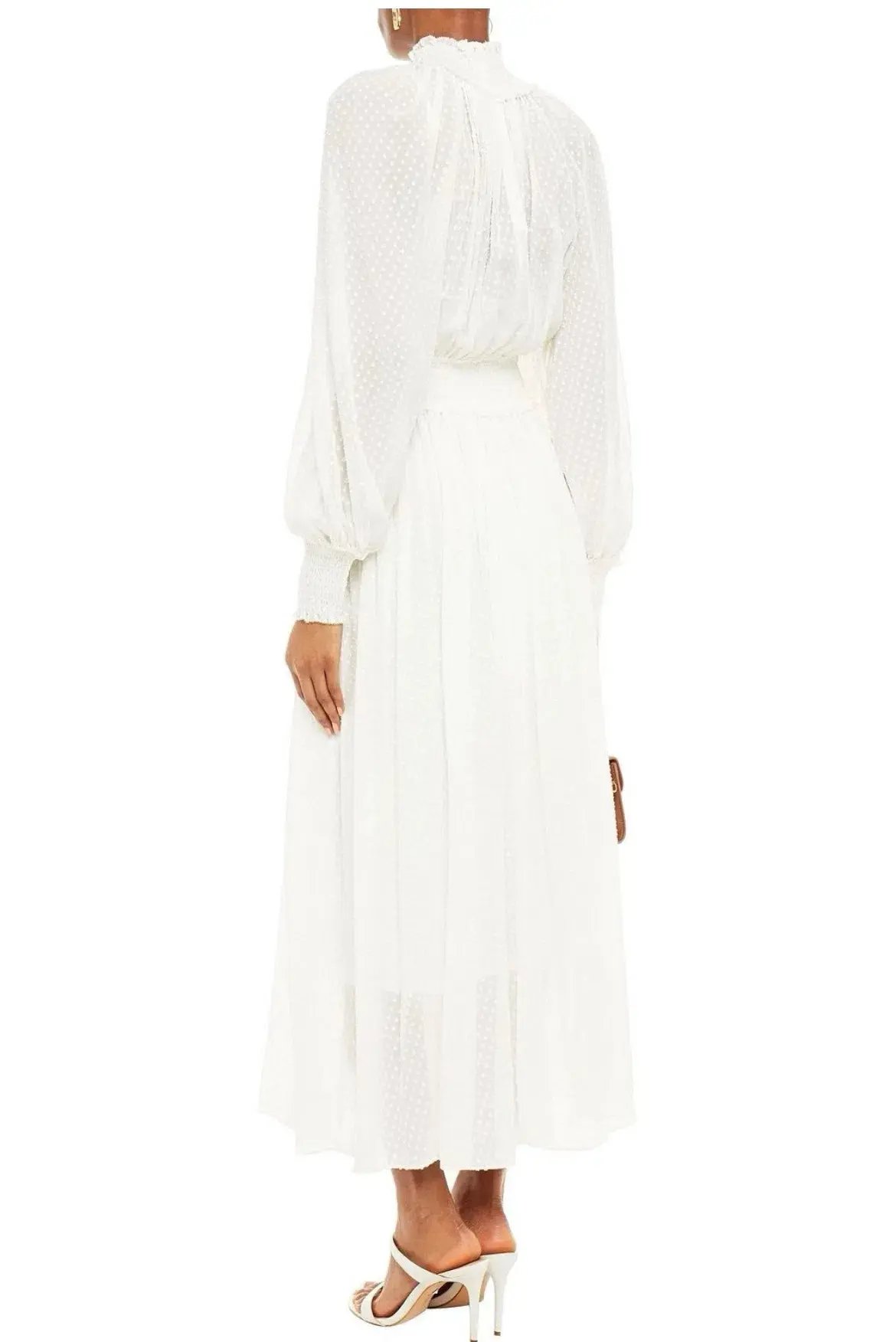 Zimmermann Dress White Shirred Fil Coupé Silk-Blend Maxi Sz 3/ AU 12-14 photo 2