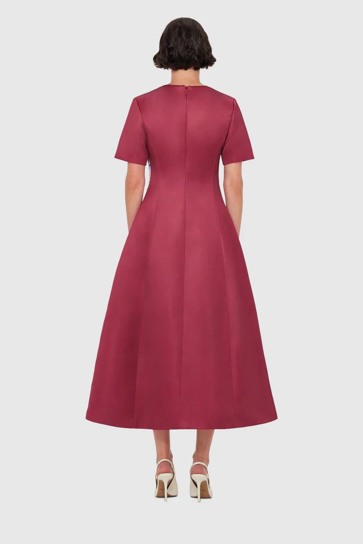Leo Lin Caroline Short Sleeve Midi Dress - Burgundy photo 4