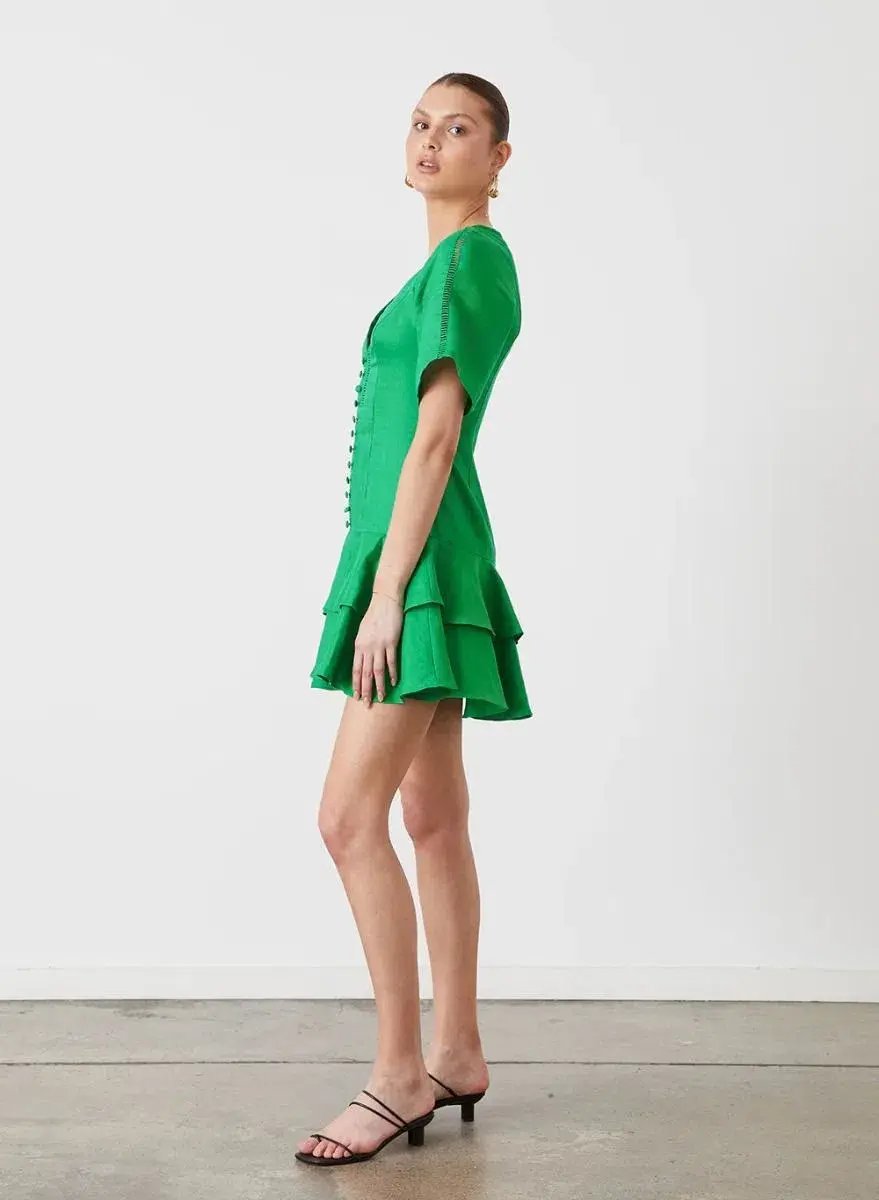 Joslin Gwen Linen Mini Dress Green Size 18 photo 2