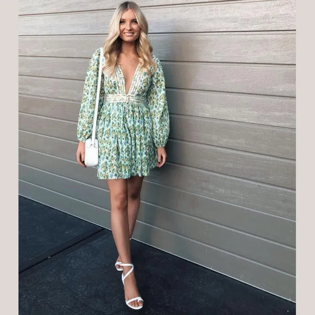 Zimmermann Golden Plisse Mini Green Floral Size AU 8 photo 2