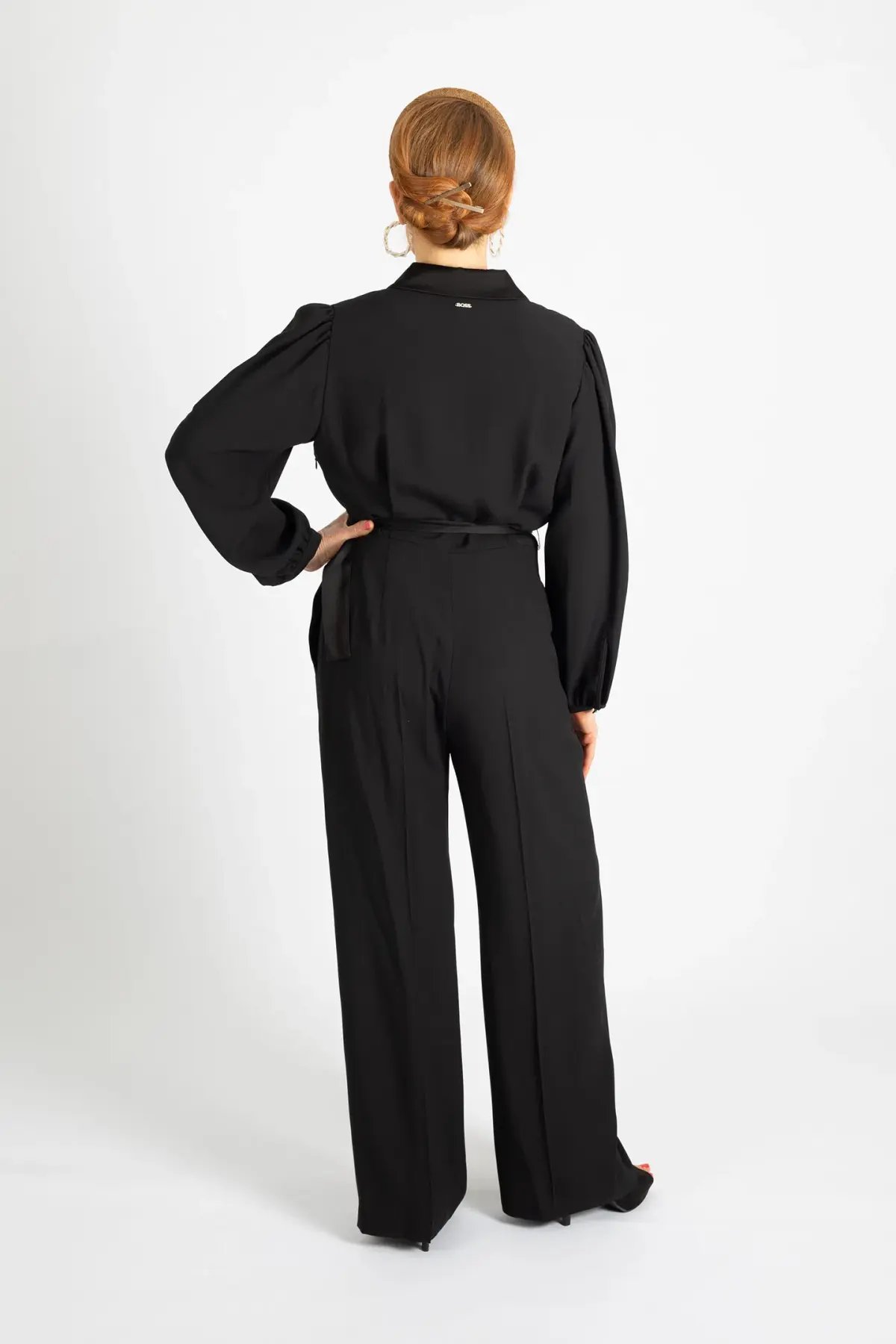 Hugo Boss Tonal Silken Trims Crepe Jumpsuit Black Size 10 photo 4