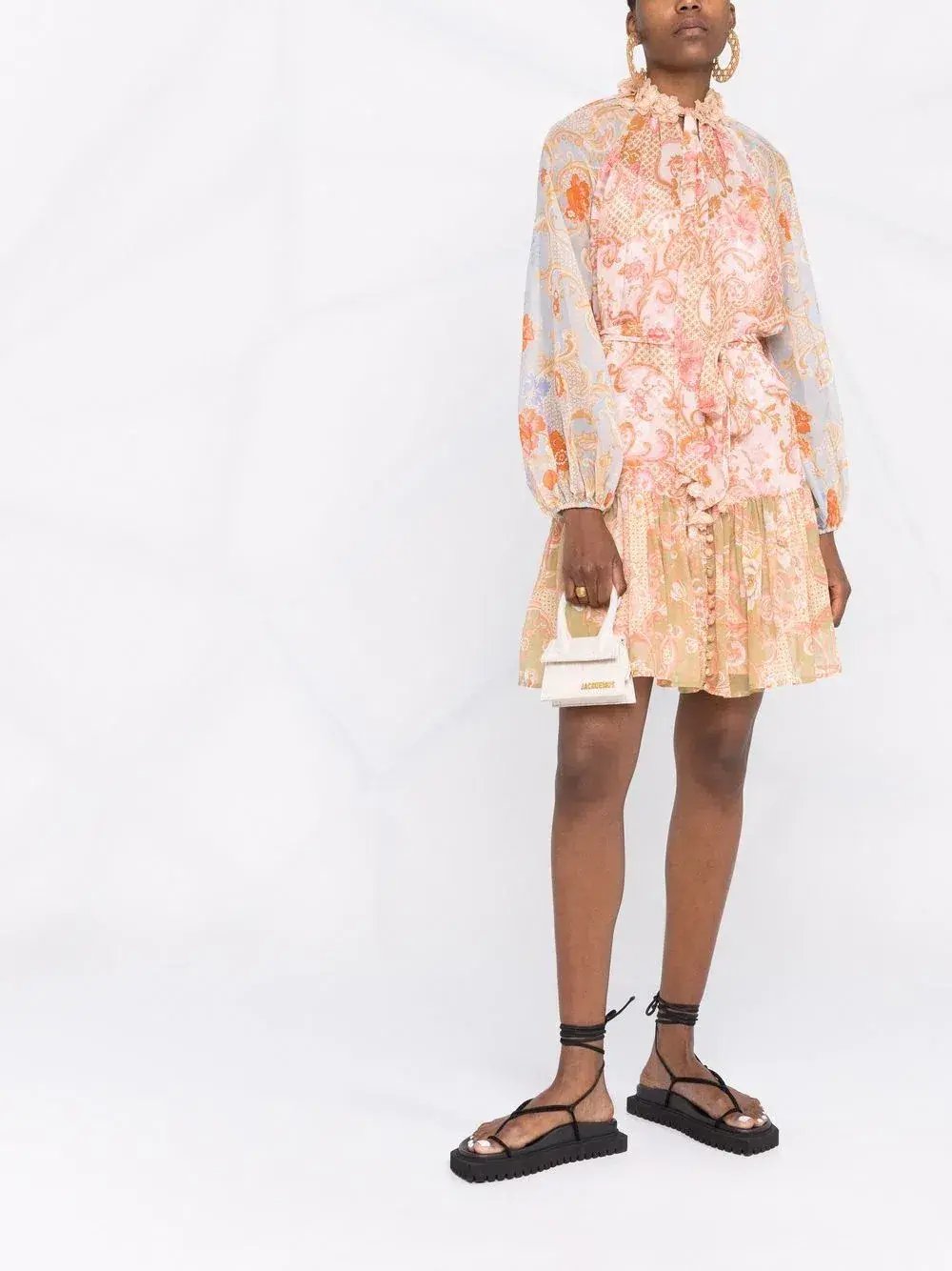 Zimmermann Postcard Lantern Floral Mini Dress Mixed Swirl Floral Size 1 / Au 10 photo 4
