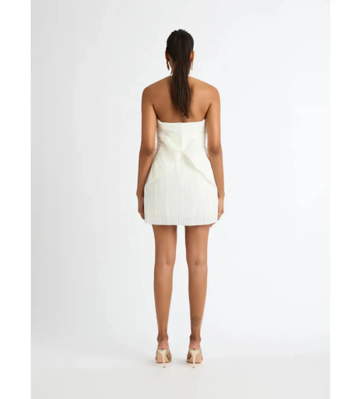 Sheike Peyton Pleated Mini Dress in Ivory Size AU 8 photo 3