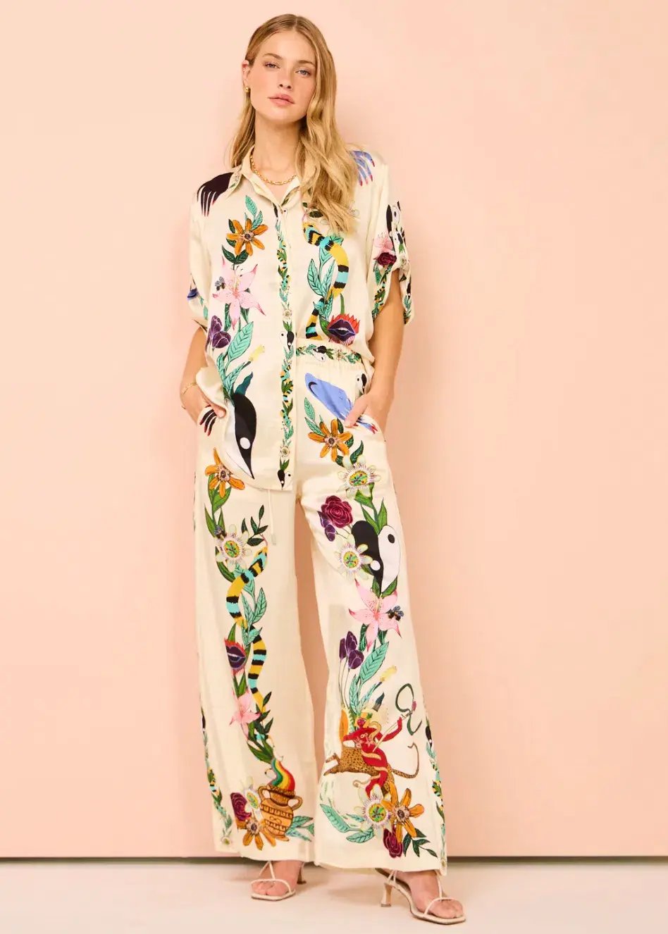 Alemais Meagan Silk Shirt & Pants Set Multi Size 10 photo 8