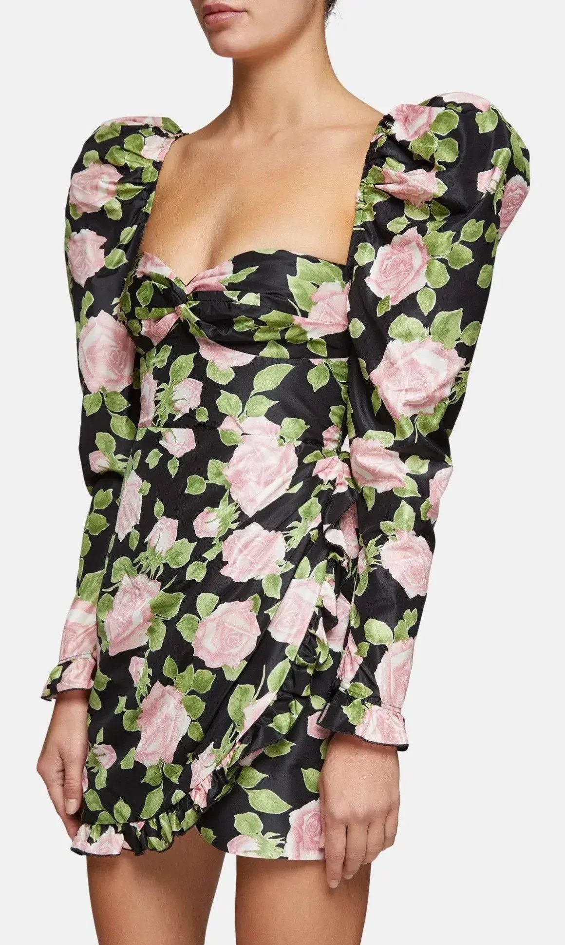 Alessandra Rich Ruffled Silk Taffeta Mini Dress Floral Size 6 photo 2