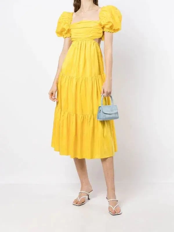 Rebecca Vallance Izzy Midi Dress Yellow Size AU 10 photo 3