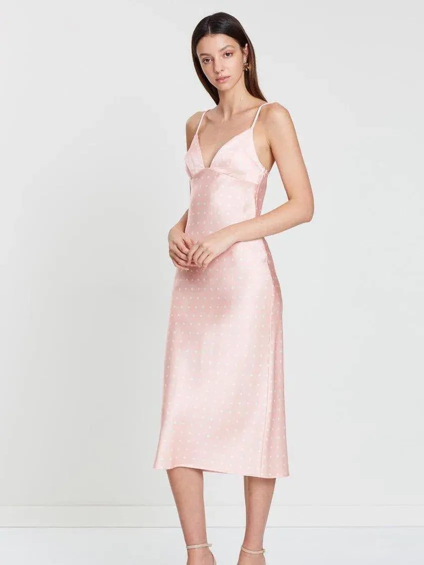 Shona Joy Bias Slip Midi Dress in Strawberry/Cream Spot Size 10 photo 2