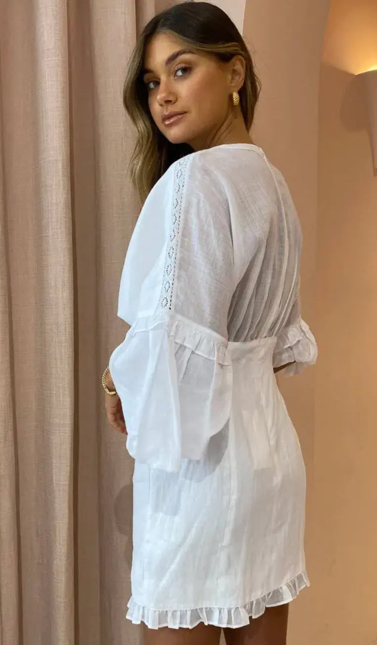 Joslin Taylor Linen Ramie Mini Dress In Optical White Size 6 photo 3