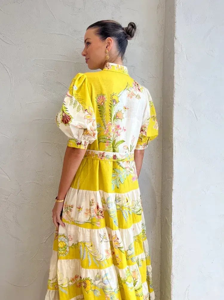 Alemais Ira Tiered Midi Dress Lemon/Cream Size AU 10 photo 8