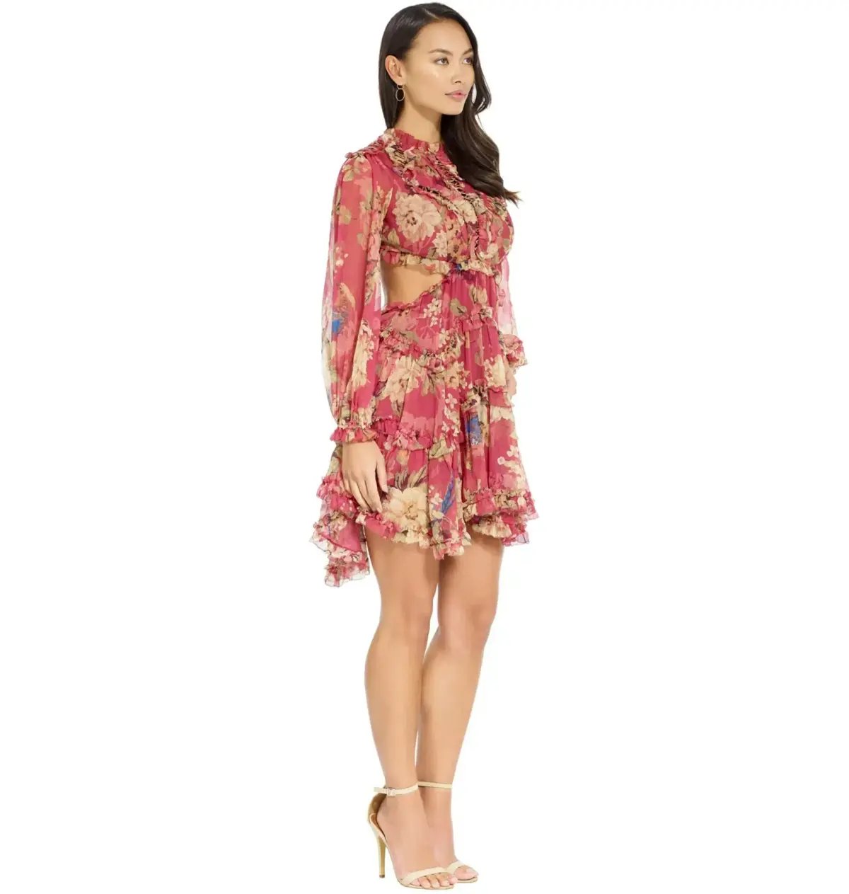 Zimmermann Melody Lace Up Short Dress Red Floral Size 2/ Au 12 photo 2