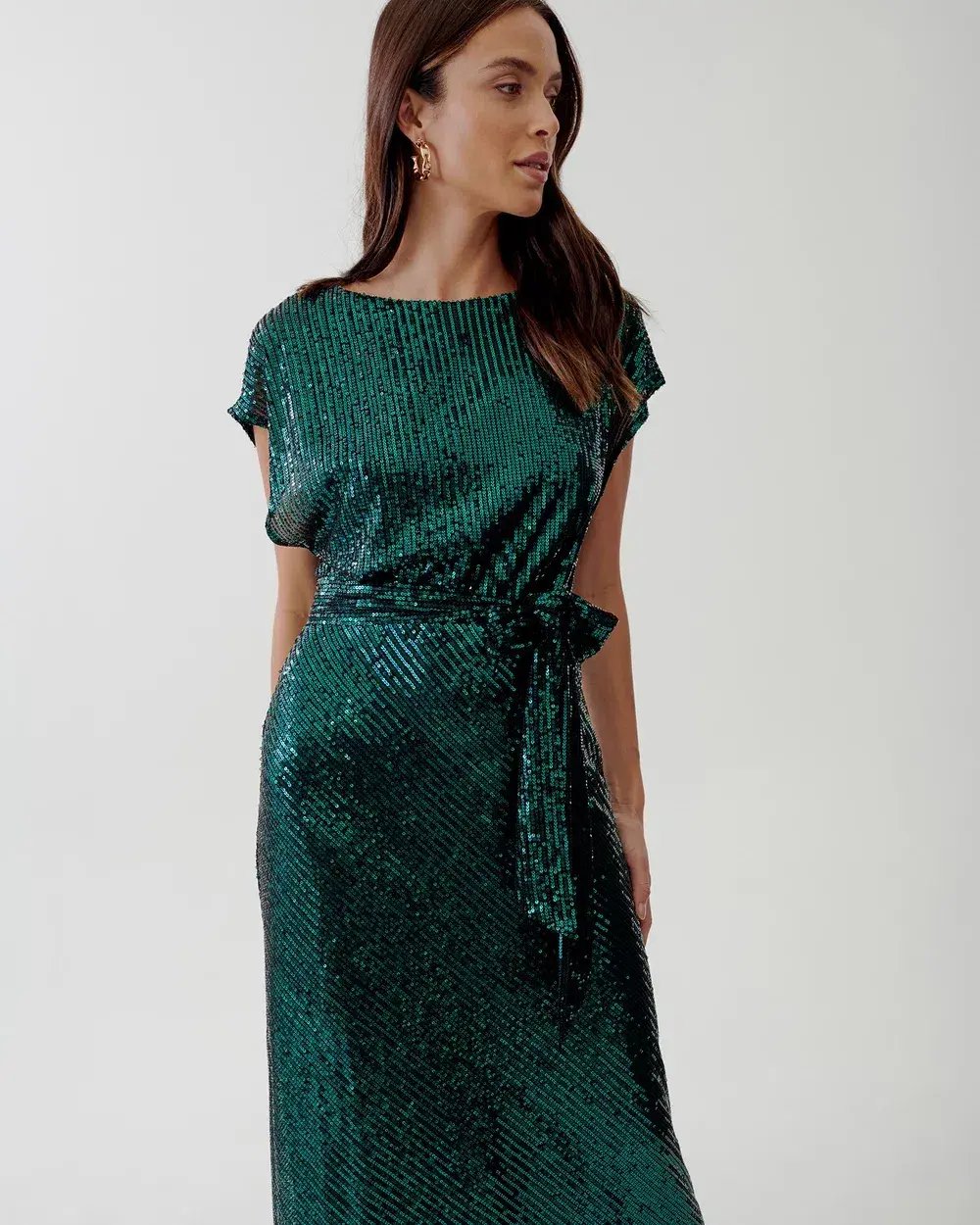 Tussah Selia Boat Neck Midi Dress Emerald Green Sequin Size 10 photo 2