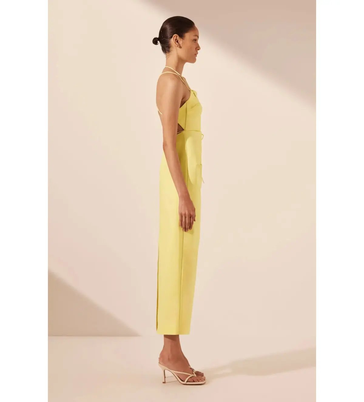 Shona Joy Lani Draped Cross Back Midi Dress Lemon Size AU 8 photo 4
