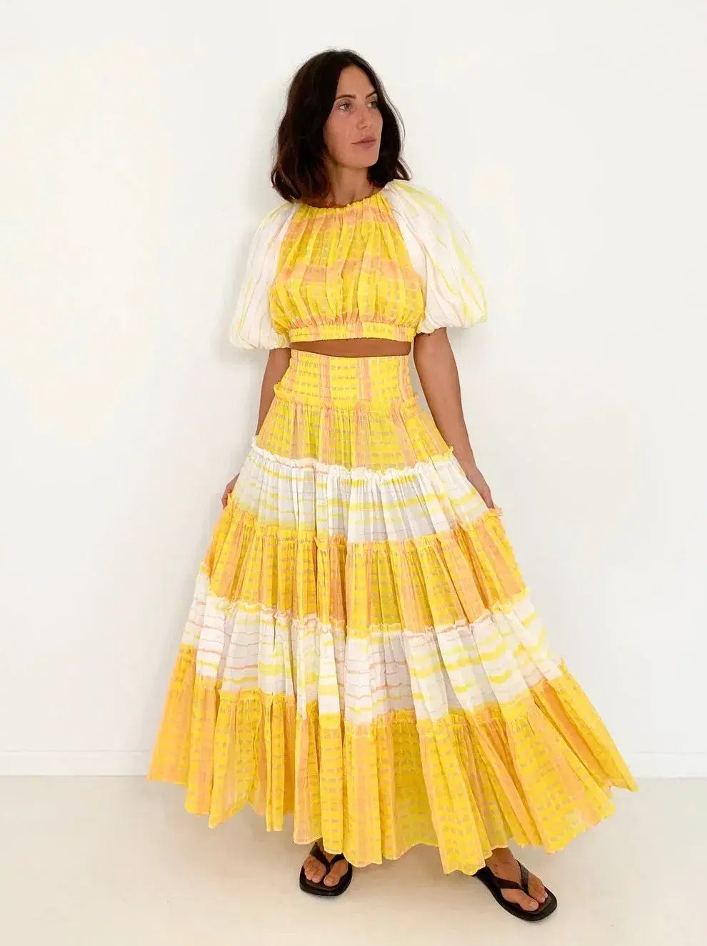 Aje Wilderness Crop Top & Skirt Set Yellow Check Size 10/12 photo 2