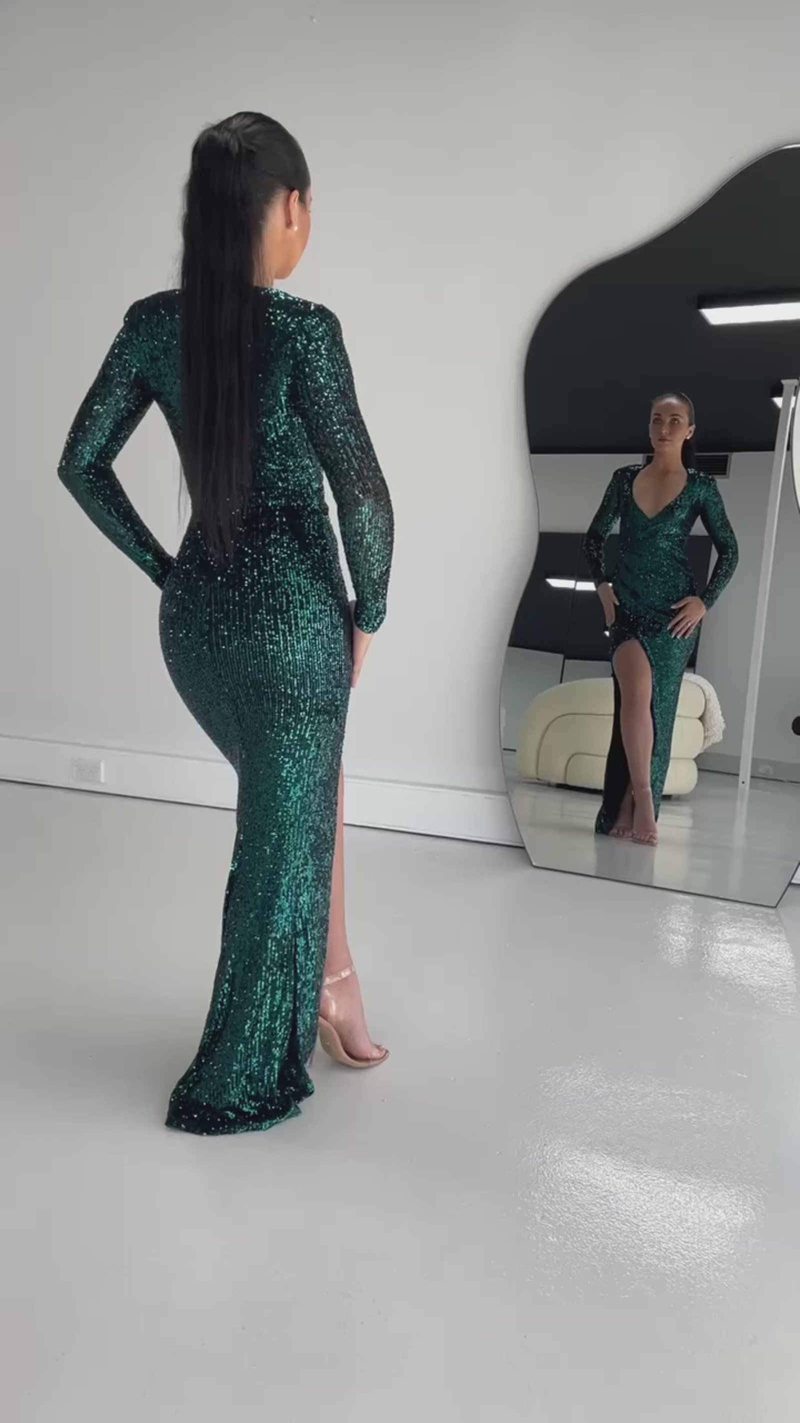 Selena Long Sleeve Gown in Teal photo 4