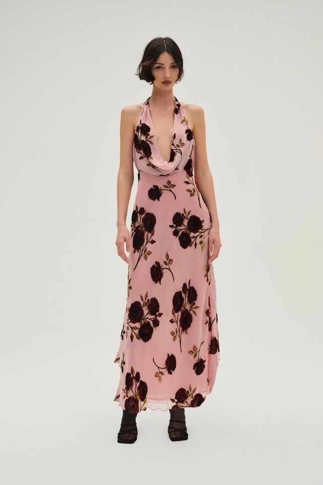 For Love and Lemons Rose Velvet Maxi Dress - Rose photo 4