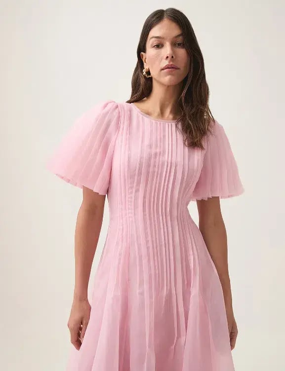 Aje Nova Pleated Midi Dress - Chalk Pink - Size 12 photo 5