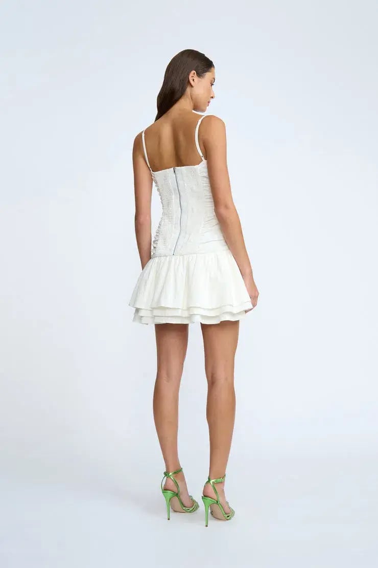 By Johnny Samantha Ruffle Mini Dress White Size 8 photo 2