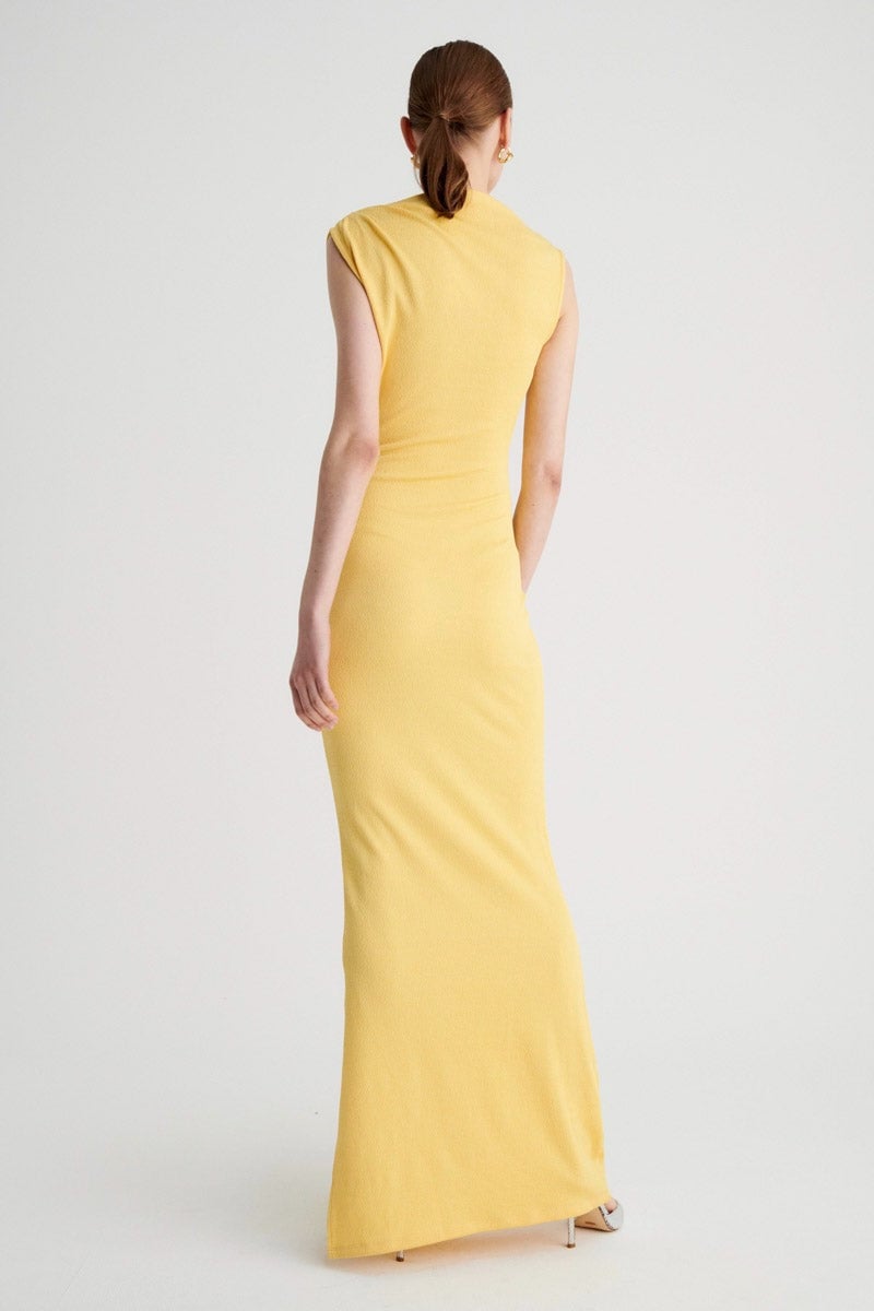 SUBOO VEGA ROUCHED FRONT MIDI DRESS - BUTTER photo 4