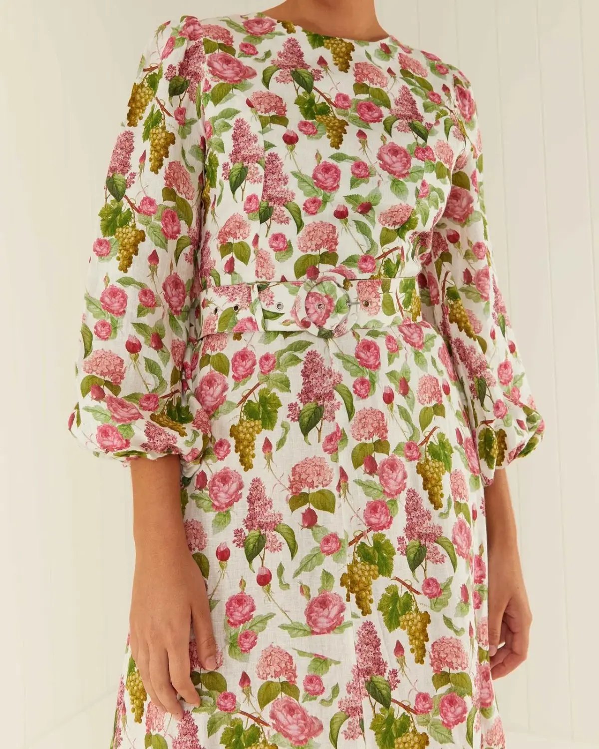 Palm Noosa Melrose Linen Long Sleeve Dress Pink Blooms Print Size 14 photo 2