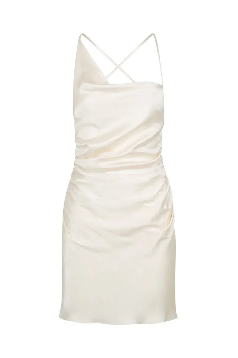 Shona Joy La Lune Asymmetrical Bias Cowl Mini Dress Cream Size AU 8 photo 3