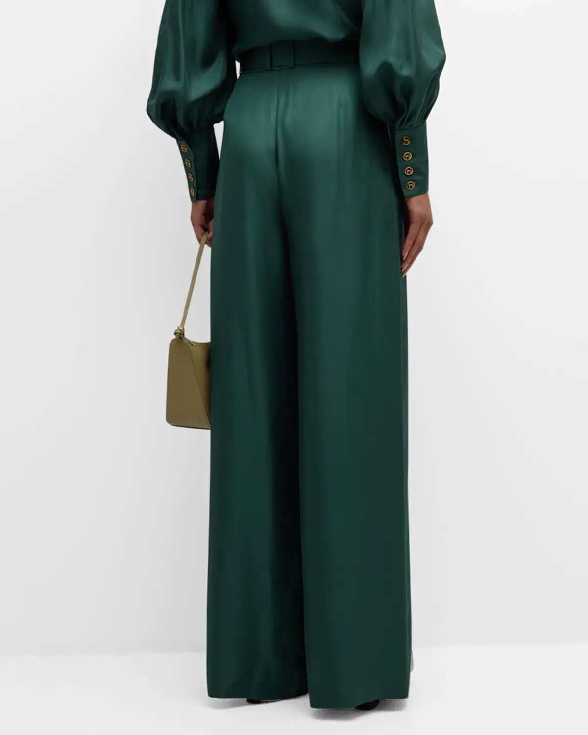 Zimmermann SET Pavilion Relaxed Silk Shirt and Wide Leg Pants Set in Pine Green Size 0 / AU 8 photo 3