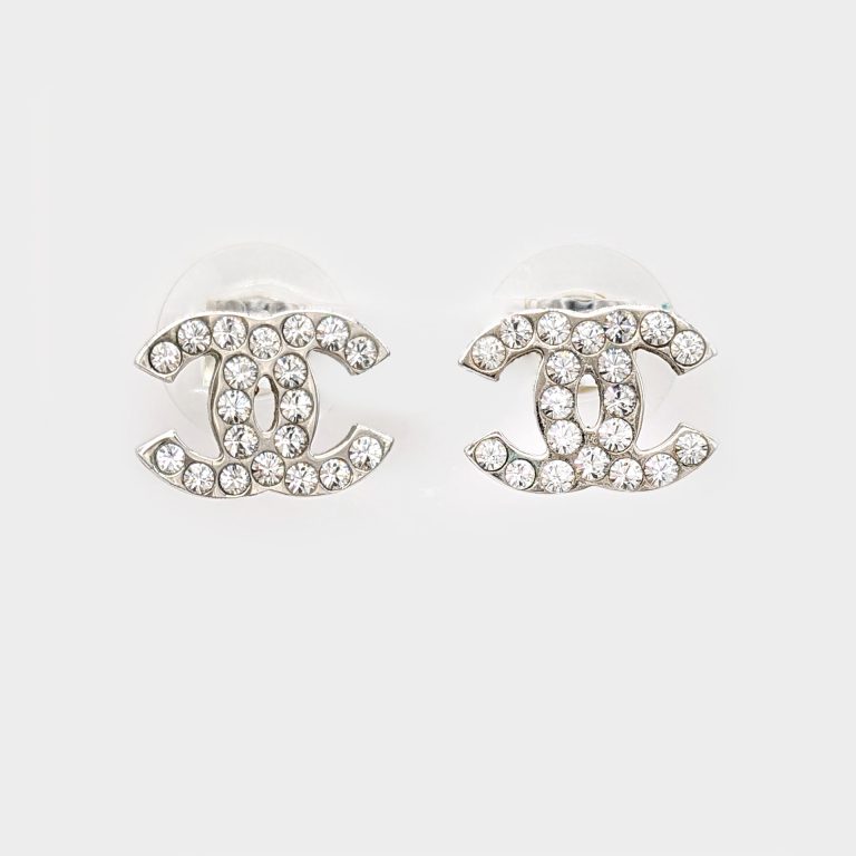 Chanel Silver Swarovski Crystal CC Earrings photo 4