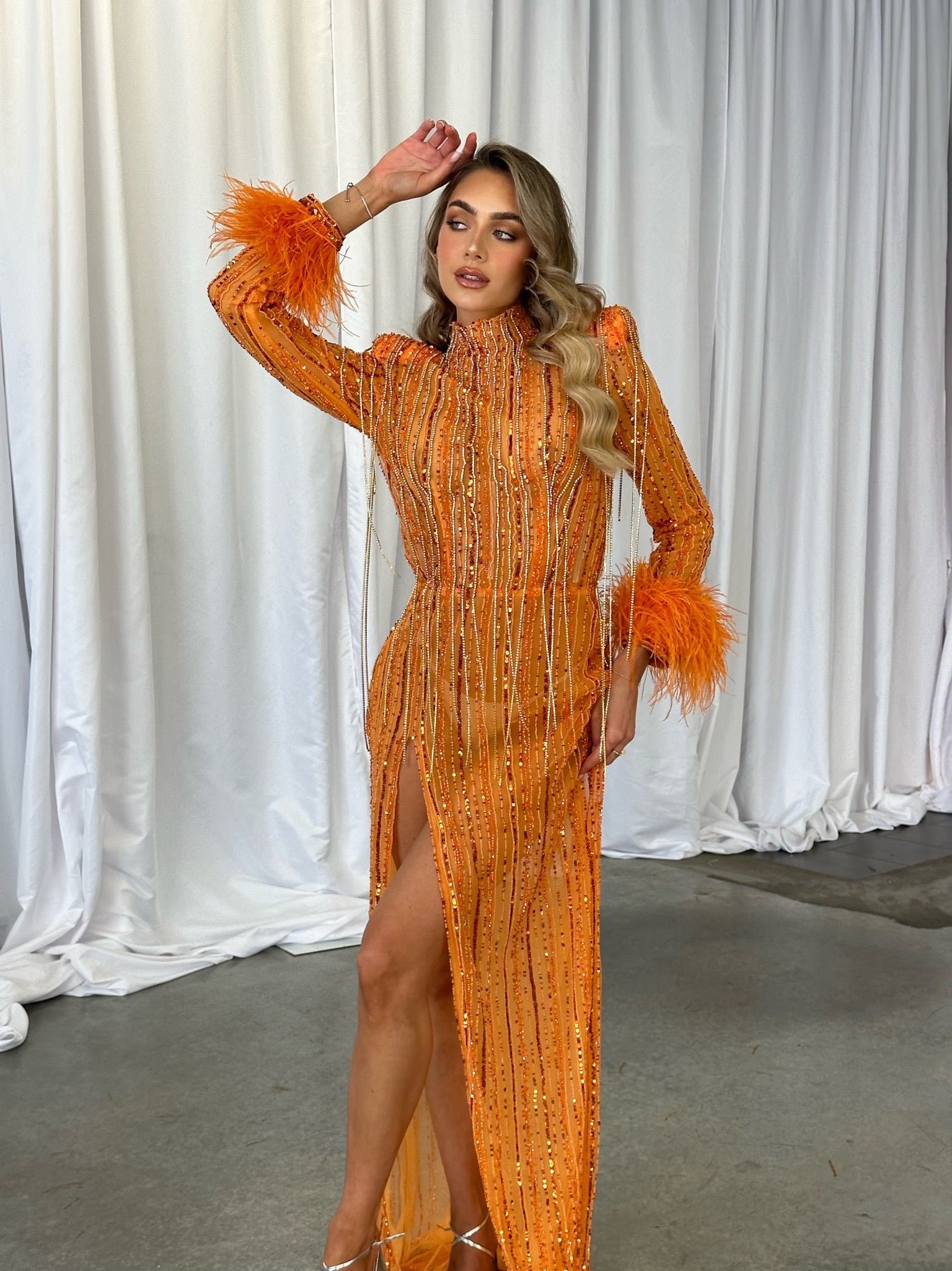 LUNAR FEATHER SLEEVE DRESS BY MY SECRET WARDROBE ORANGE photo 6
