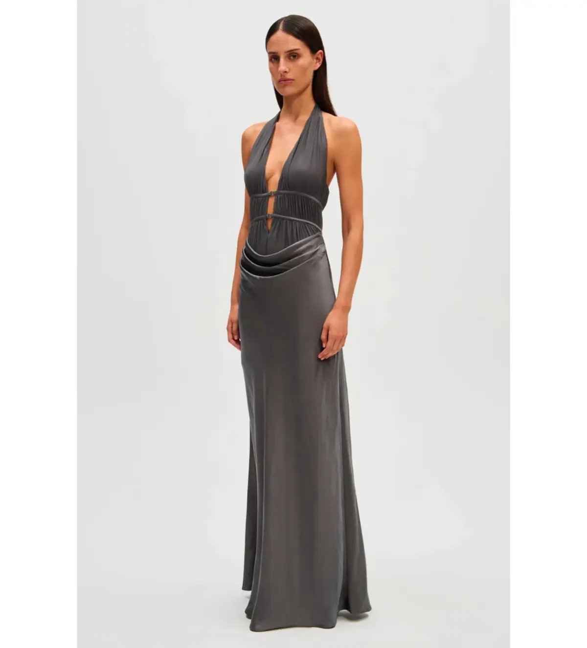 Misha Celine Satin Maxi Dress in Pewter Size 6/XS photo 4